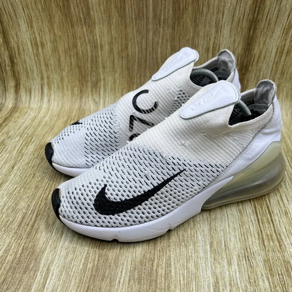 Nike Air Max‎ 270 Flyknit Sneakers Women's Size 8 White Black Slip On AH6803-100